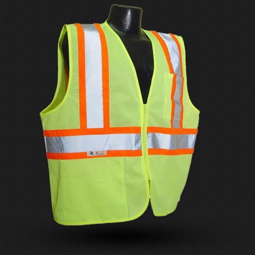 Vest, Class 2 ANSI certified, two-tone Lime, Zipper close front - Latex, Supported